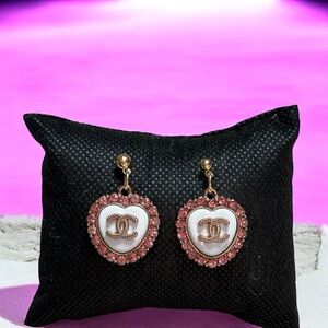 CC Upcycled Stamped and Gold Heart Earrings